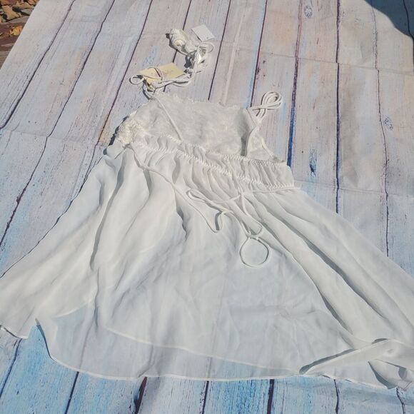 In Bloom by Jonquil Women's Ivory Lace Spaghetti Sleep Mini Dress Size Small - Picture 12 of 13